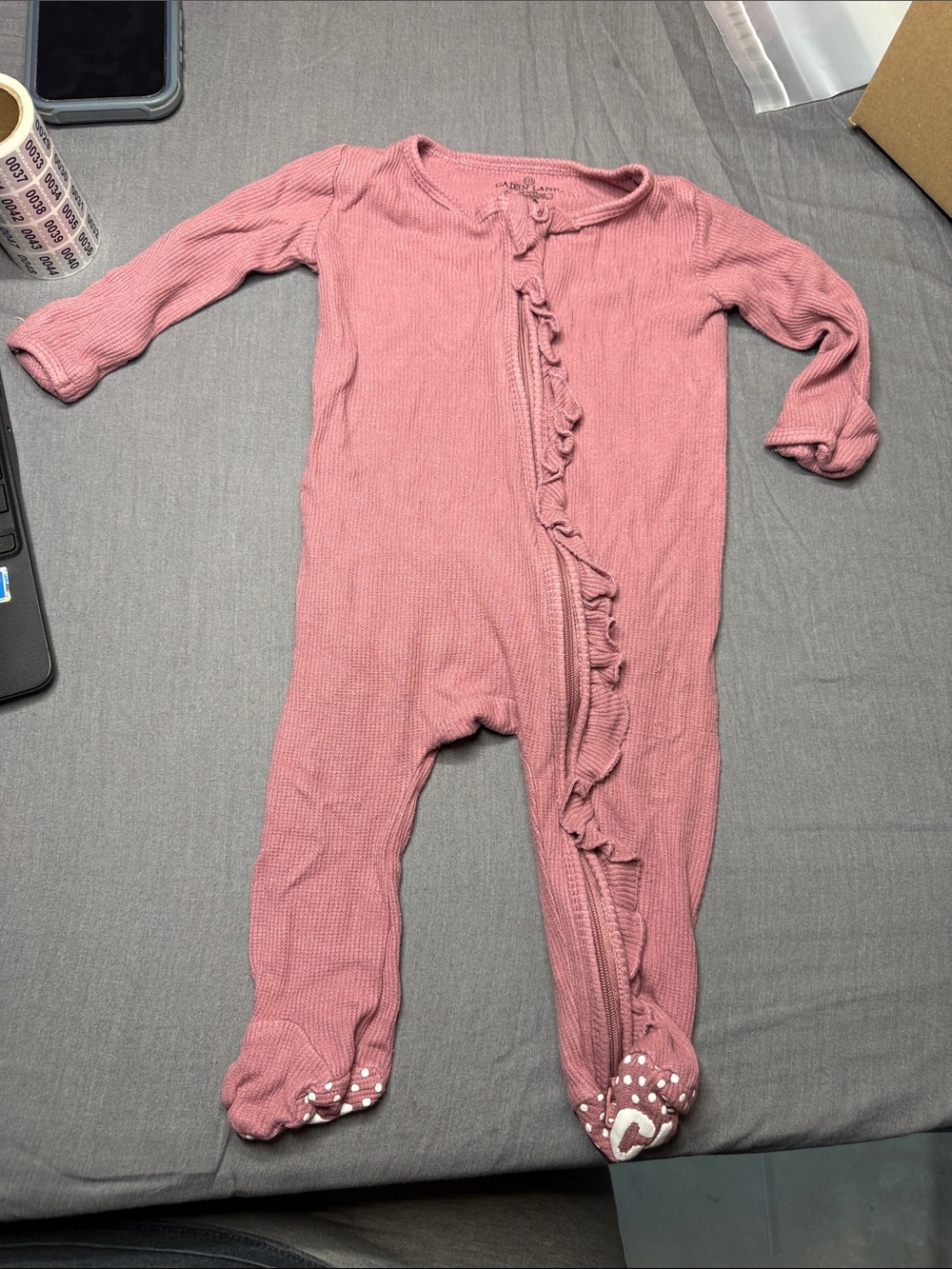 Caden Lane Mauve Pink Ruffle Zip Footed One-Piece